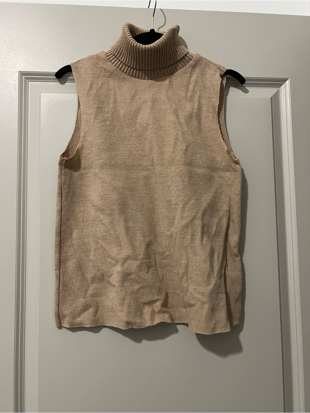 Zara Ribbed Sleeveless Turtleneck - Camel Beige